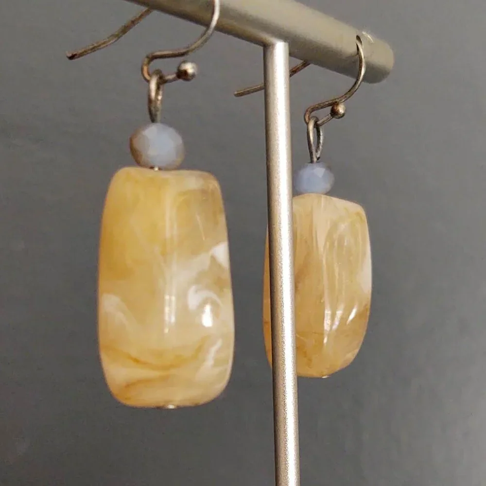 Chunky faux beige stone and crystal earrings